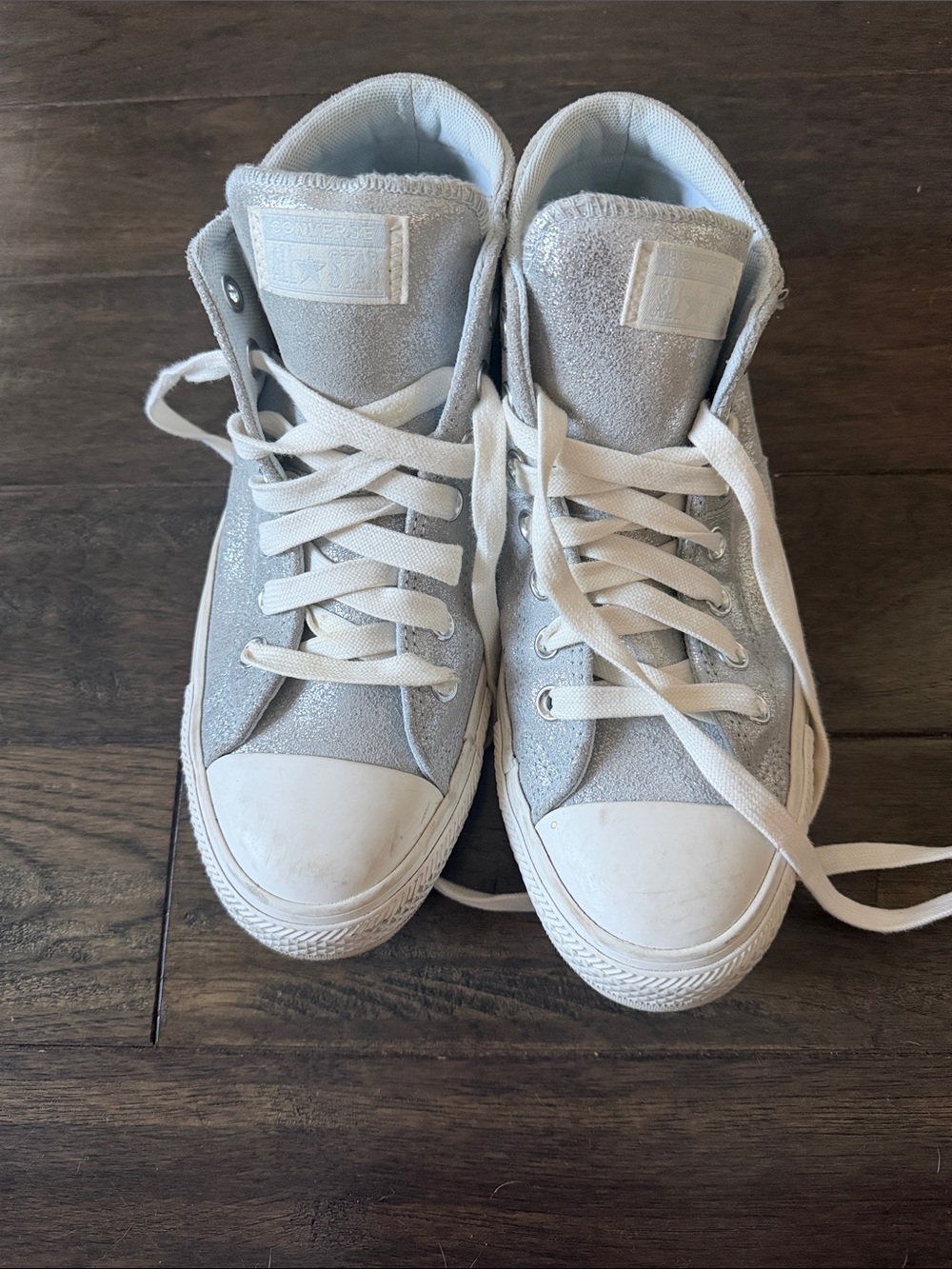 Converse High-Top Sneakers in Light Silver & White